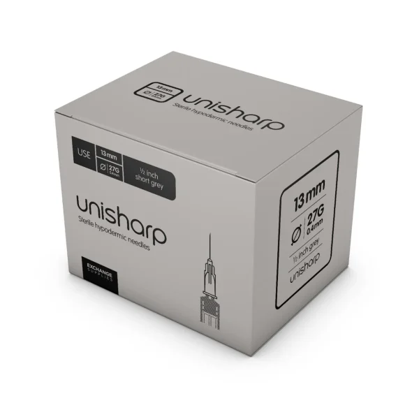 Unisharp Needle 27g 1/2” (13mm) (Grey) – x 100