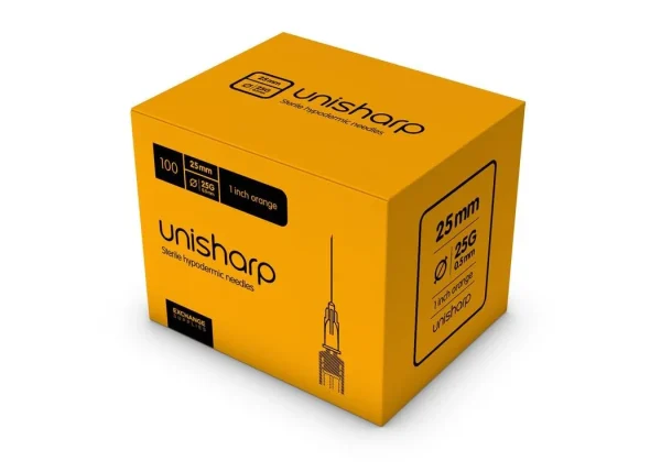 Unisharp Needle 25g 5/8” (16mm) (Short Orange) – x 100