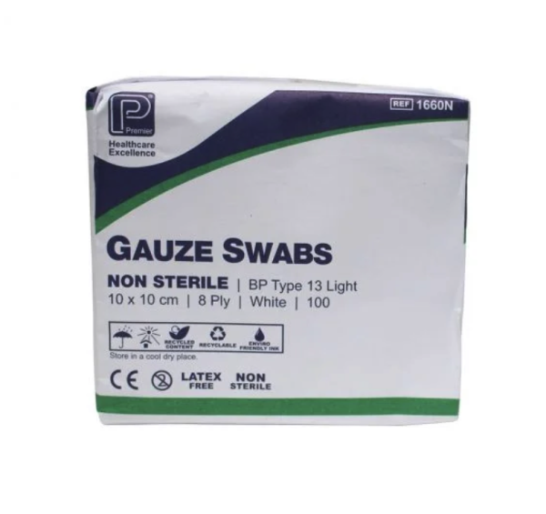 Gauze Swabs: 10 x 10cm 8 ply x 100